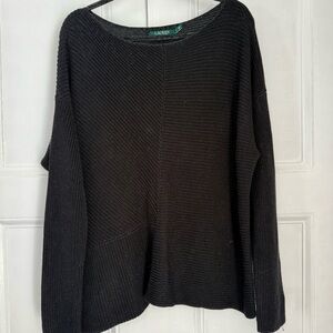LAUREN Ralph Lauren Black Mixed Knit Asymmetrical Sweater - XL